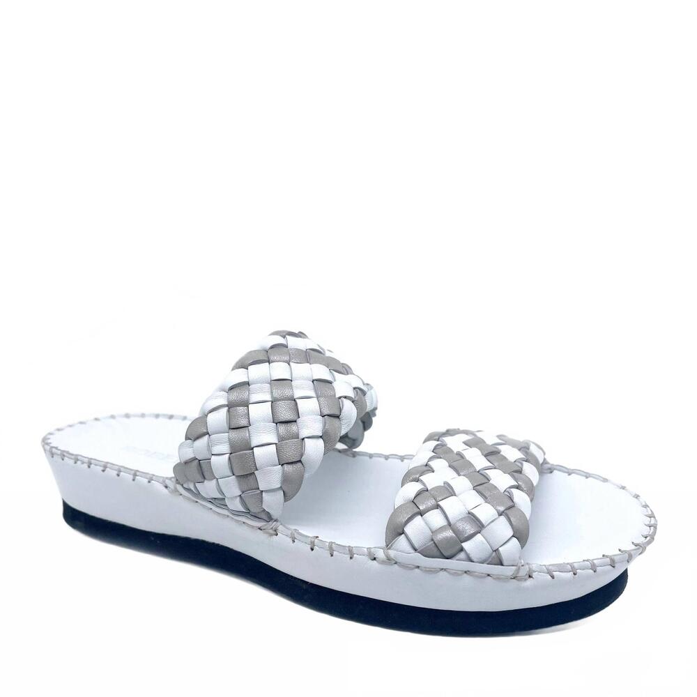 NEW ROBERT ZUR women's gala open toe sandal in white/silver
